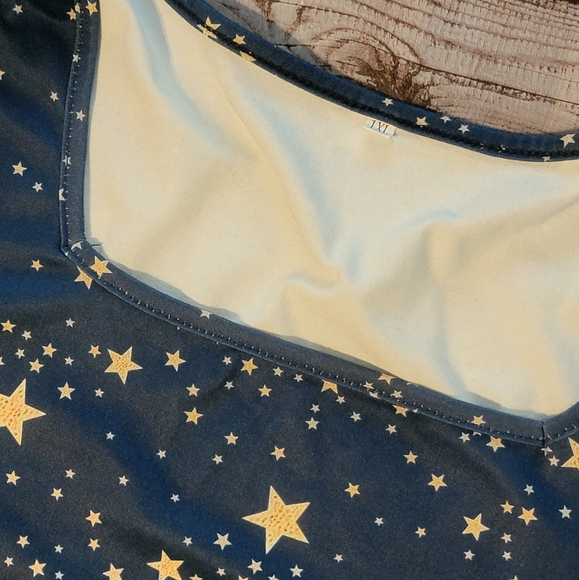 Navy Blue Tiered Dress With Gold Star Pattern Size 1X - Picture 3 of 7